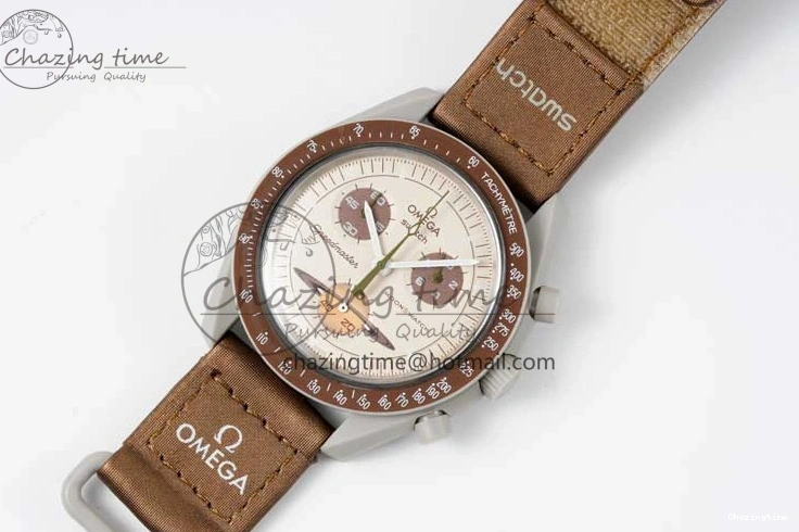 0418 Speedmaster Misson To Saturn 1:1 Best Edition Beige Dial On Nylon Strap Quartz Casual 7861